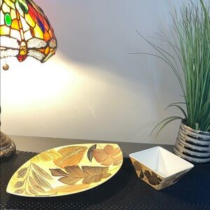 Melamine Leaf Patterned serving or appetizer Set - Yellow and Brown